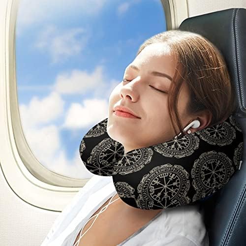 Símbolo nórdico bússola viagens pescoço travesseiro espuma de espuma u forma travesseiro de avião para suporte da cabeça