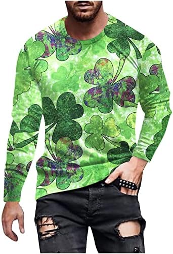 Camiseta masculina de St. Patrick Roupa irlandesa trevo shamrock t-shirt de manga comprida tampas de blusa de