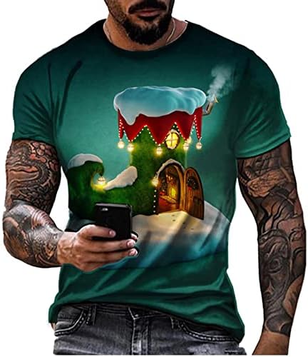 ZDDO Christmas Camisetas de manga curta para homens, 2022 Funny Natal Papai Noel Print O pescoço camiseta