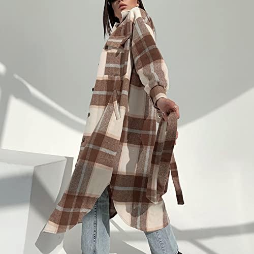 Casaco de mistura de lã Twgone para mulheres elegantes na altura do joelho quente casacos de xadrez de inverno Outwears com bolsos