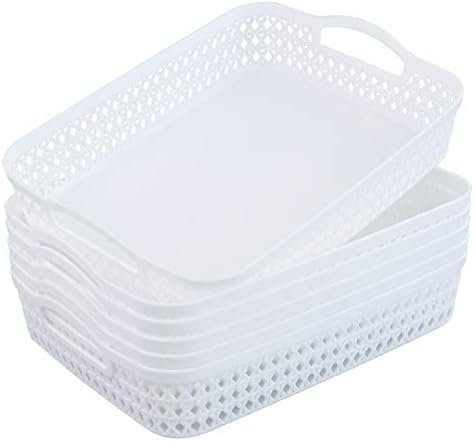 SAEDY WHITE A4 Cestas de armazenamento de papel, bandeja de cesta de organizações de plástico, conjunto