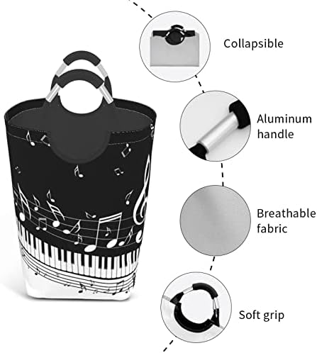 Chaves de piano com notas musicais pacote de roupas sujas, dobrável, com alça, adequado para armazenamento de casa de armário de banheiro