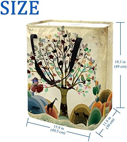 Colorido rico rico árvore selvagem pássaros de animais cesta de armazenamento de veados, cesto de lavanderia