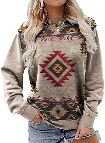 Feminino asteca astecas estampas geométricas de manga longa top