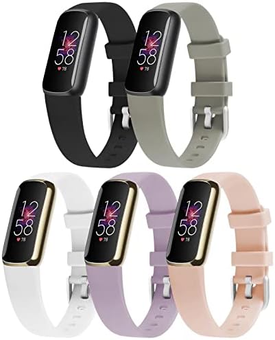 Ihillon Compatível com bandas de luxo Fitbit para mulheres meninas, Soft Sport Silicone Wrist Compatible for Fitbit Luxe Bands Small, 5-Pack