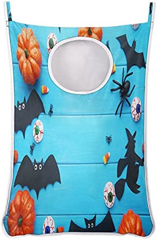 Pumpkin Bat Spider Solping Laundry Horting Saco, sobre a porta da roupa de lavanderia Bolsa de armazenamento durável durável pendurado em cesta de roupas sujas com zíperes de fundo para dormitório de quarto do banheiro