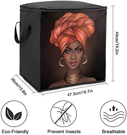 Afro -americano Pretty Girl Garota Large Bolsa de armazenamento Organizer Box Zipper em cima para travesseiro de travesseiro de roupas