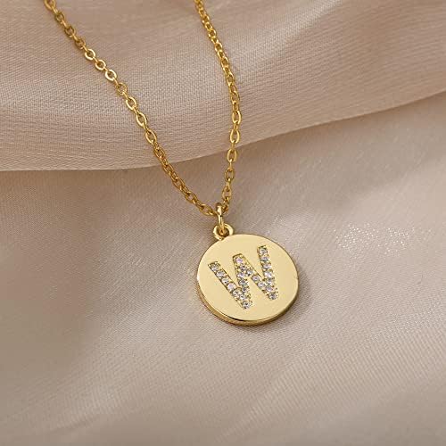 Oyalma moda a -z letter pingente colar para mulheres meninas colorido de ouro de zircão redondo colar inicial de jóias femme aniversário - ouro - m -75438