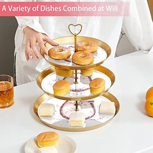 3 Placa de fruta de cupcake de 3 camadas de sobremesa Plástico para servir suporte de exibição para casamento de aniversário Decorações de chá de chá de chá de bebê redondo, hedgehog de pintura em aquarela