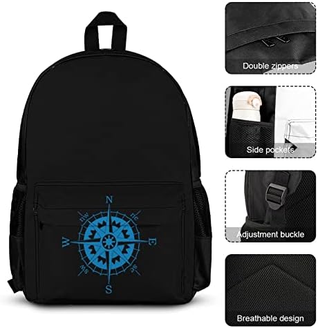 Mochilas Blue Compass Mackpings Para viagens escolares Daypack Prints Bookbag com lancheira e caixa de