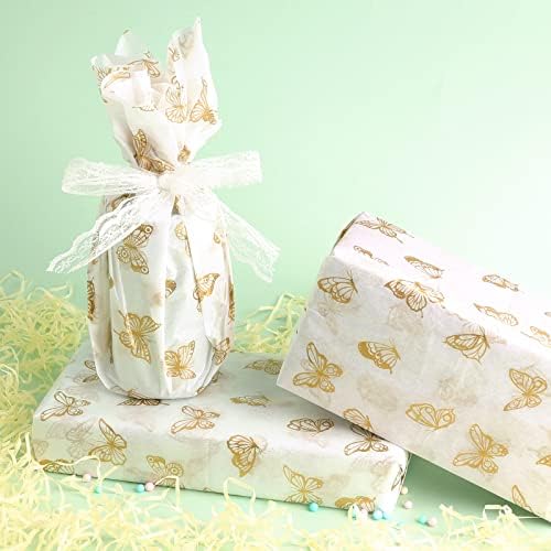 Kinbom 30pcs 14x20 polegadas folhas de papel de borboleta dourada, papel de lã de papel de papel de lã de ouro para embalagens para festas de aniversário de aniversário de casamento de Natal
