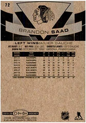 2019-20 O-PEE-Chee #72 Brandon Saad Chicago Blackhawks NHL Hockey Trading Card