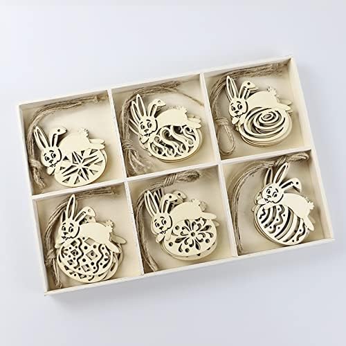 Ovos de Páscoa Lasers Conjunto de coelho Pingente de madeira decoração de decoração de artesanato de