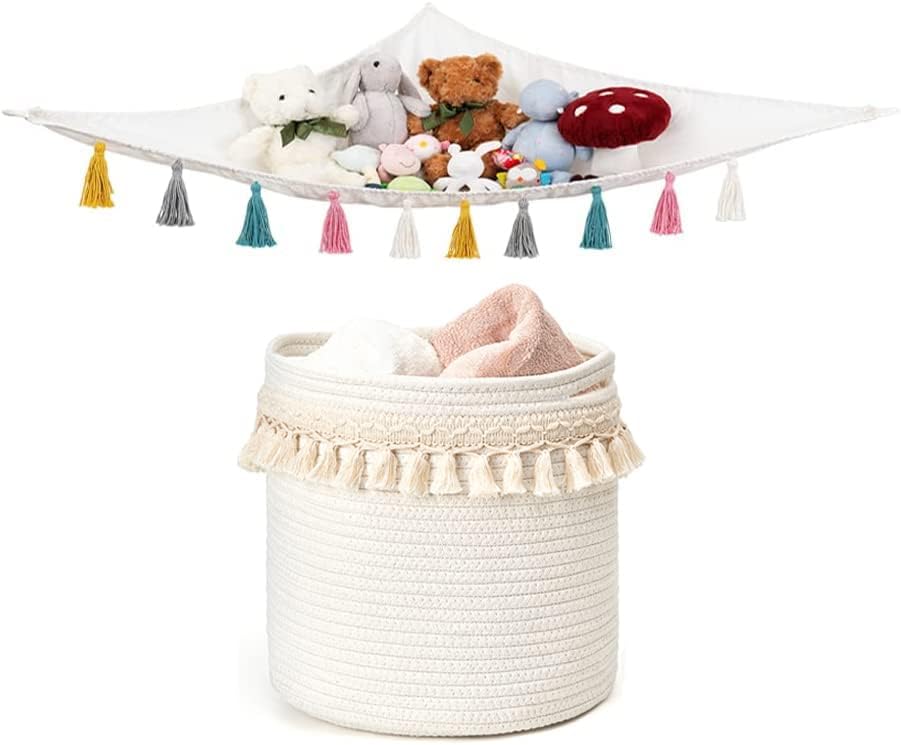 Hammock de brinquedos de animais de pelúcia de Mkono e cesta decoriva de macram para bebês decoração de
