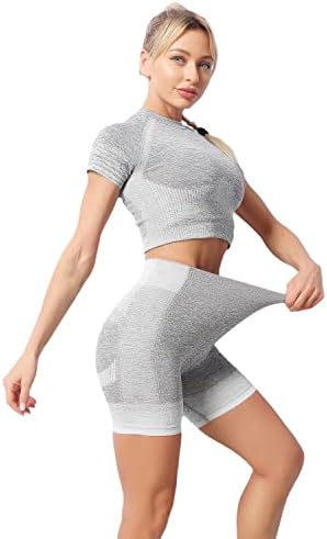 Conjuntos de exercícios glamline para mulheres, 2 peças de altas altas da cintura e roupas de ginástica de ginástica de ginástica cor de ginástica