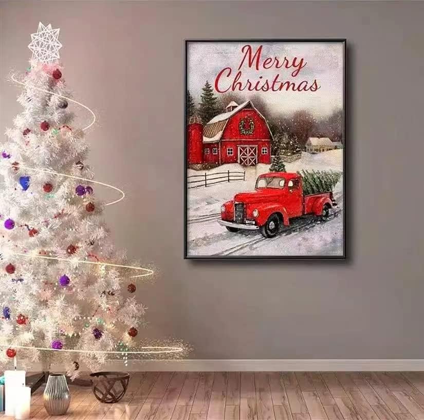 Kit de pintura de diamante niho-jiuma Árvore de Natal, Diamond Art Kit Full Full Truck Red Christmas Dyi Canvas Pintura Presentes para Adultos