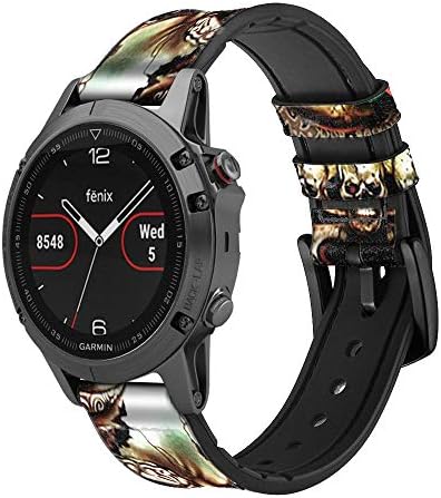 CA0094 Skull Wing Rose Punk Leather & Silicone Smart Watch Band Strap for Garmin Approach S40, Forerunner