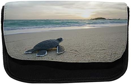 Caixa de lápis de tartaruga marinha lunarável, animal pequeno na praia, bolsa de lápis de caneta com zíper duplo, 8,5 x 5,5, multicolor