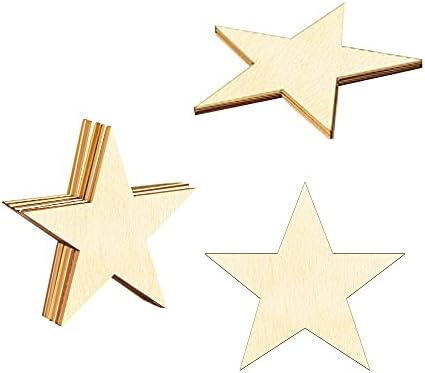 100 peças estrelas de madeira para artesanato ， estrelas de madeira inacabadas para artesanato ， peças de