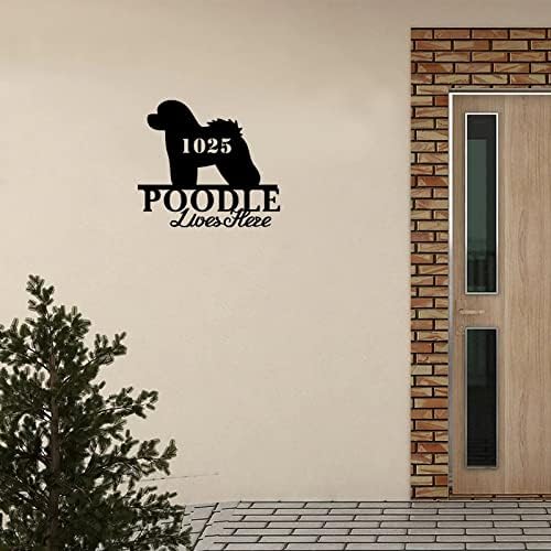 Alioyoit Metal Sign Metal Poodle Dog vive aqui números de endereço personalizados Simples com orifícios